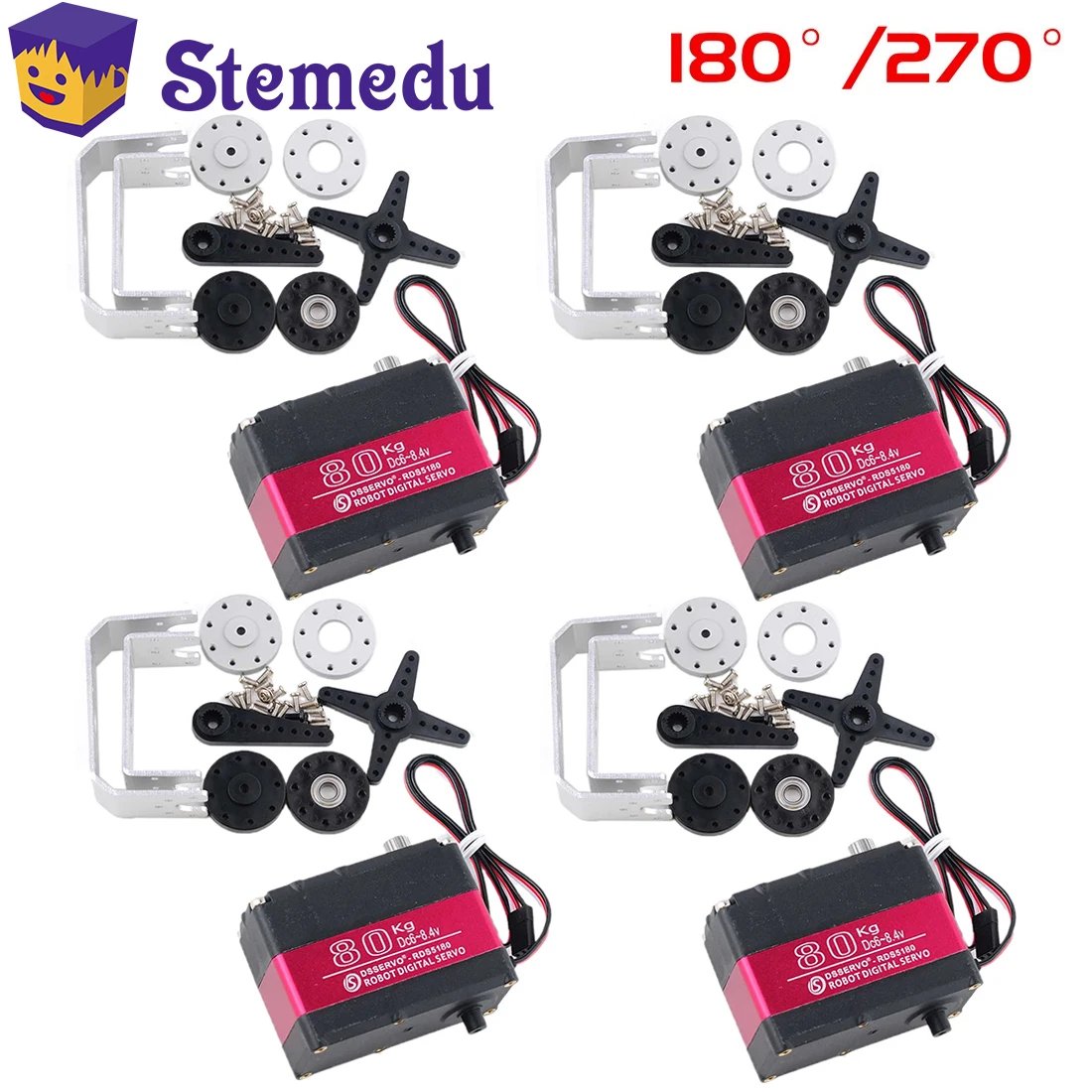 4 Sets RDS5180 80KG Digital Metal Robotic Servo 180/ 270 Degree 7.4V Double-shaft IP66 RC Servo Motor for 1/5 Robot RC Car DIY