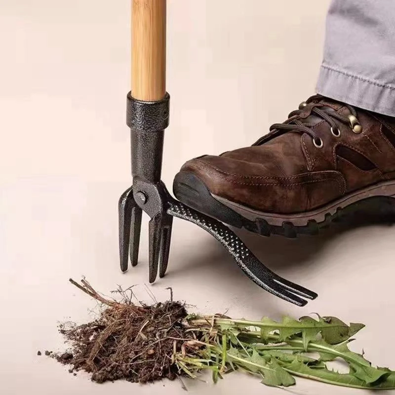 ABRE-Stand-Up Weed Puller With Wood Long Handle, Root Remover For Garden Care, Easily Remove Weeds Without Bending