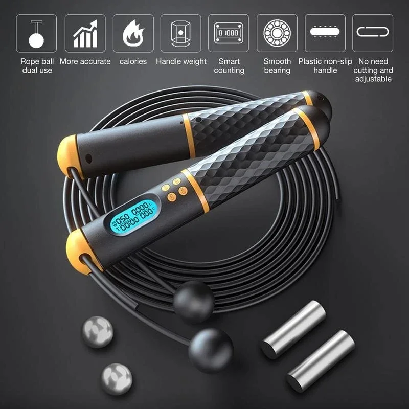 2 In 1 Multifun Speed Skipping Rope With Digital Counter Professional Ball Bearings And Non-slip Handles Jumps And Calorie Count