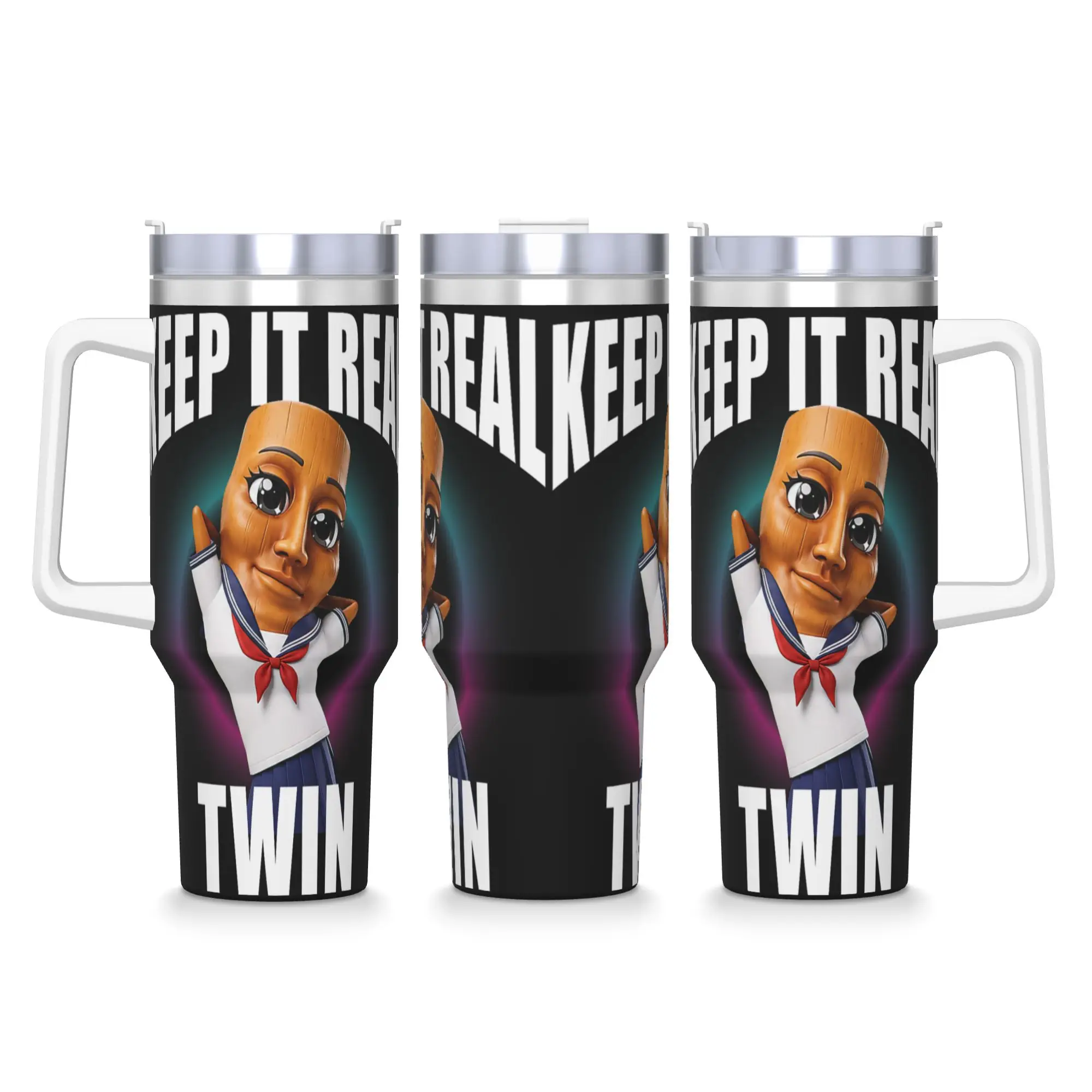 Keep It Real Twin Funny Tung Sahur Chan Brainrot Meme Stainless Steel Tumbler Car Mugs Heat Cold Drink Milk Tea Water Bottle