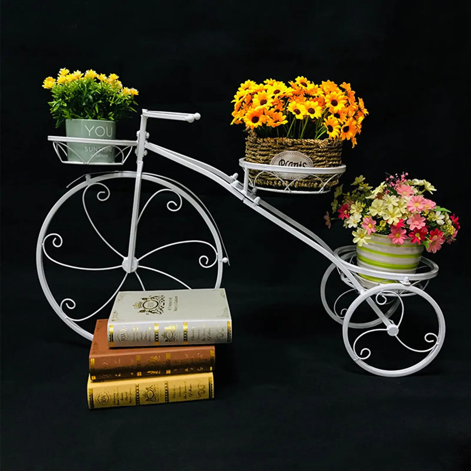 Bicycle Shape Plant Stand Outdoor Garden Flower Pot Yard Basket Shelf For Home