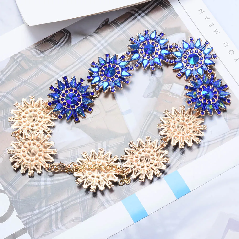 2024 New Red Blue Green Crystal Rhinestone Large Collar Statement Choker Necklace Women Indian Big Bib Starburst Necklace