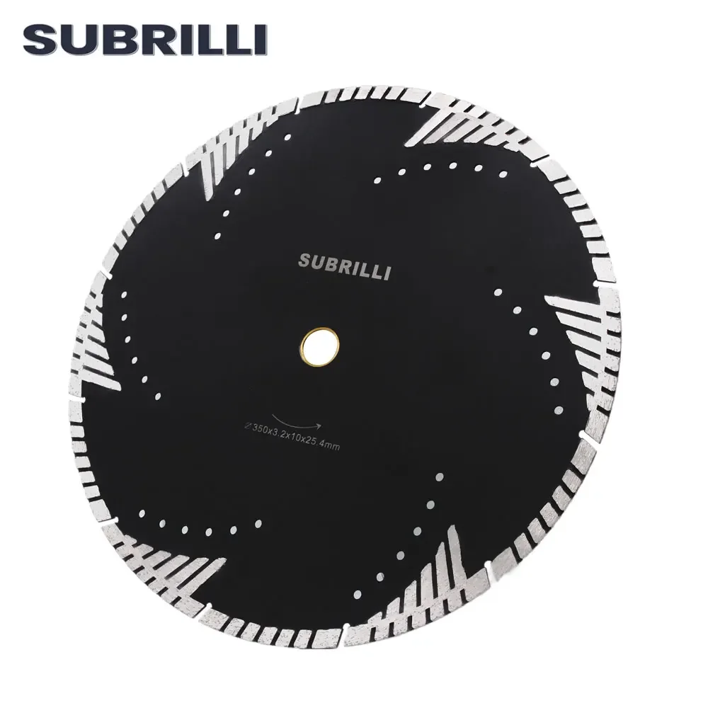 SUBRILLI 14Inch Diamond Turbo Saw Blades With Slant Protection Teeth 350mm Diamond Cutter for Granite Marble Cutting Disc