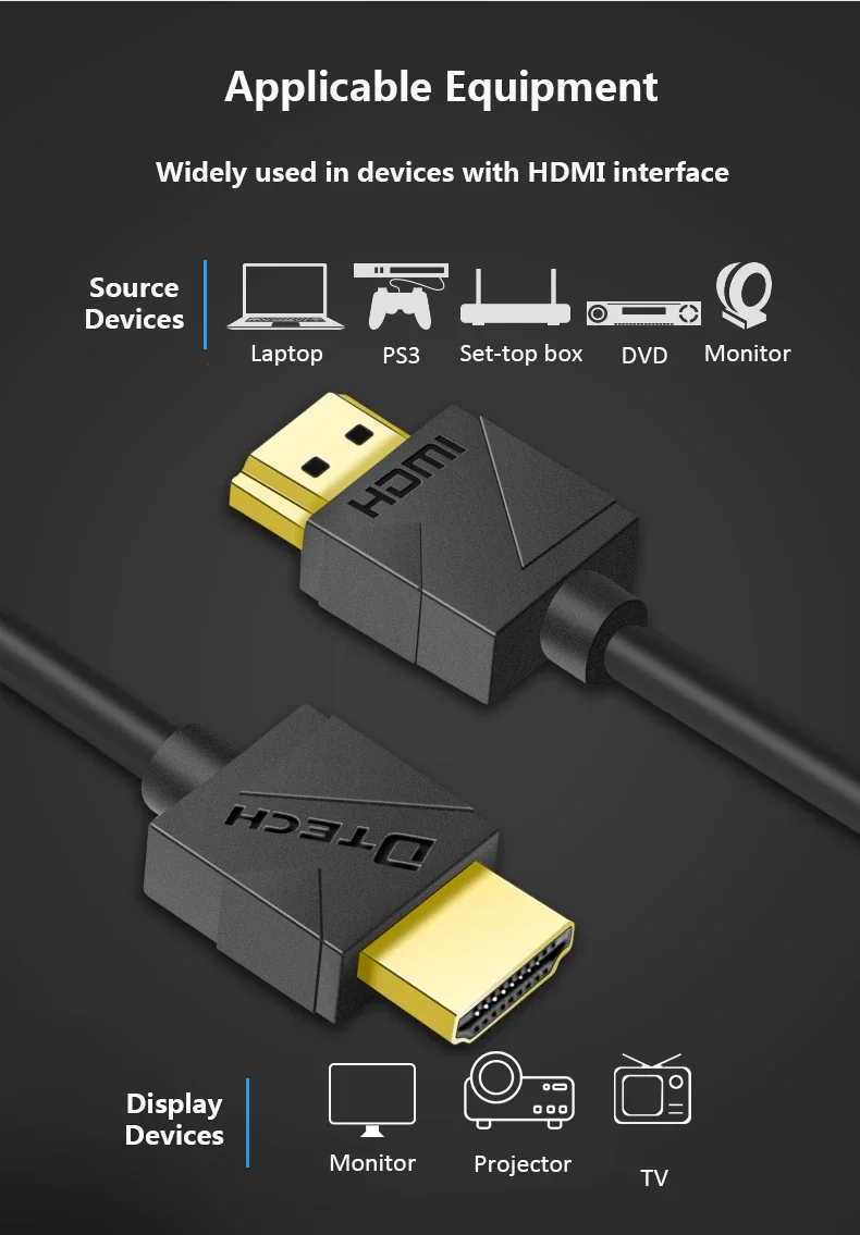 3 uds DTECH 1M Audio Video OD 4,5mm Ultra delgado HDMI macho a macho 2,0 versión-Cable HDMI
