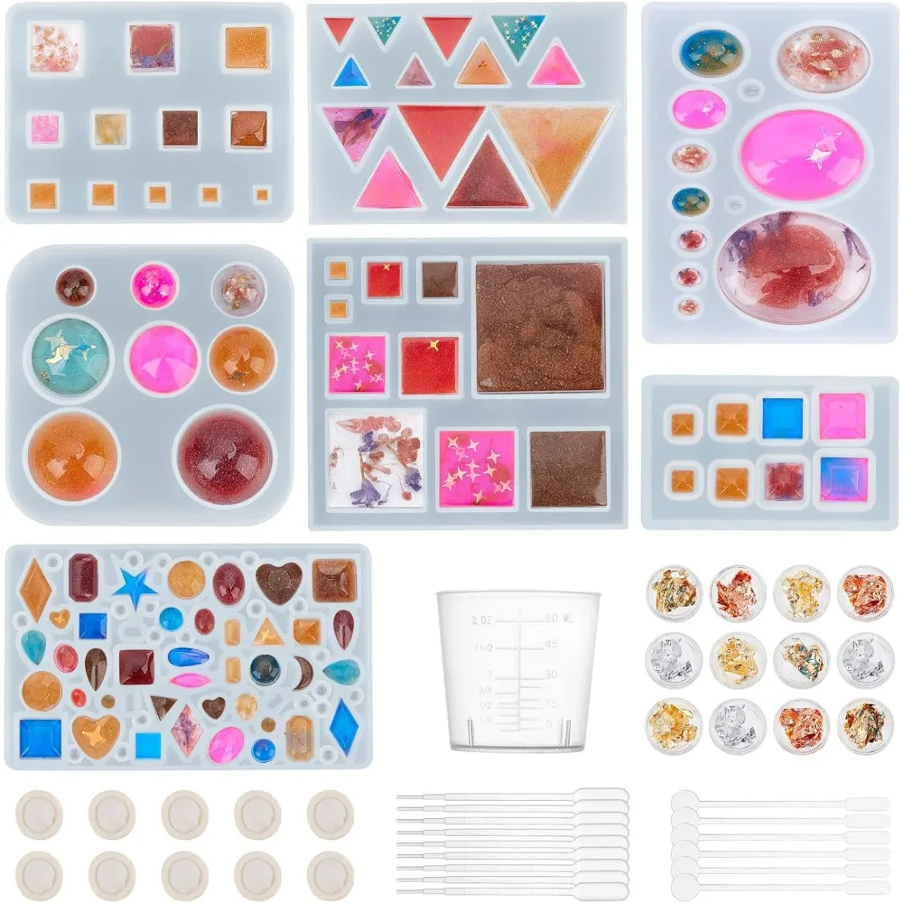 56pcs Cabochons Resin Molds Silicone Pendant Resin Mould for Jewelry Crystal Bracelet Jewelry casting Mold- Square Round