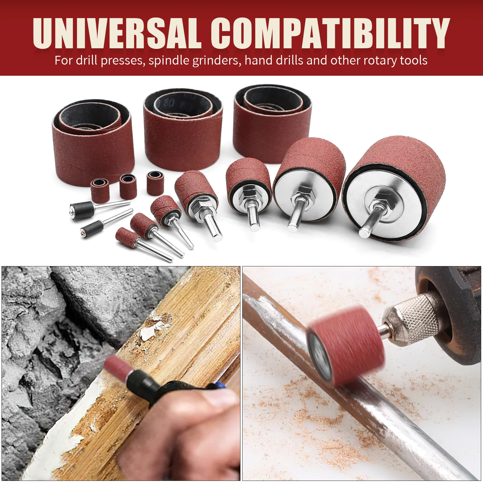 

37-комплект шлифовальных барабанов, шпиндельные шлифовальные втулки с футляром для переноски инструментов для вращающихся инструментов, электрическая дрель, деревообрабатывающая краска, металл