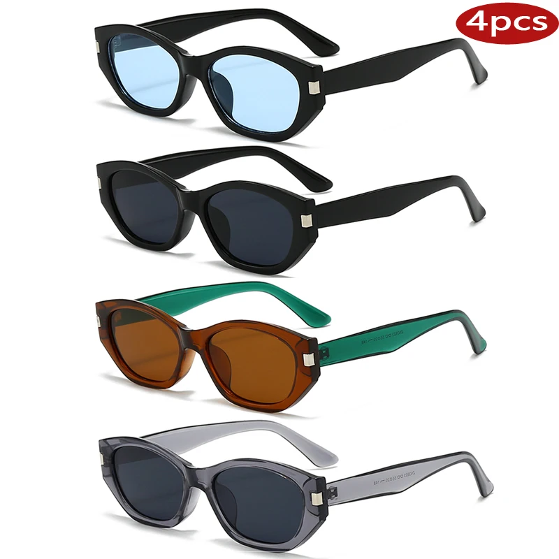 Wandern 4er-Pack kleine Cat-Eye-Anti-Licht-Brille für Damen, ovaler Rahmen, Persönlichkeit, einfache Outdoor-Sonnenschutzbrille, UV400