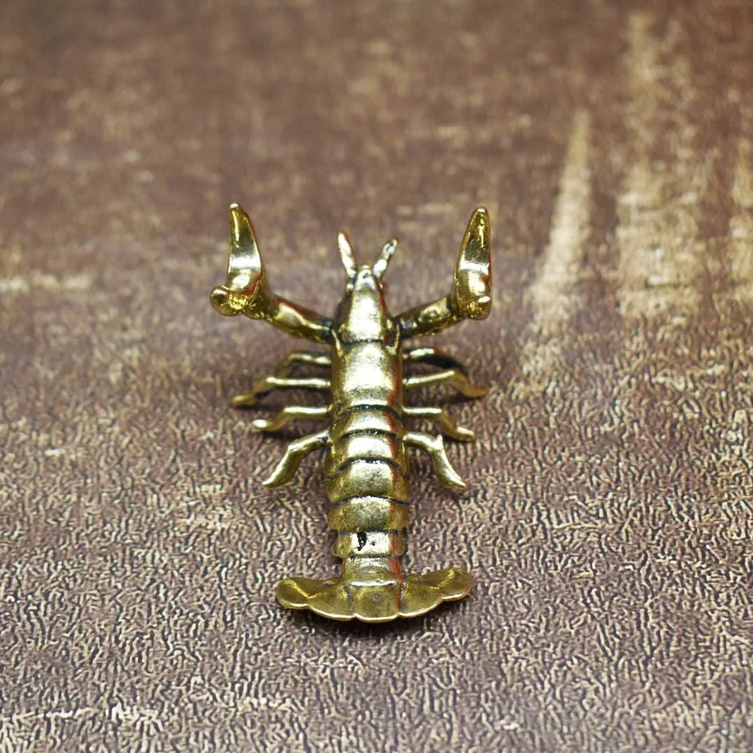 40g Solid Brass Crayfish Ornament Vintage Animal Pen Holder Desktop Decorations Crafts Collections Lobster Figurines Miniatures