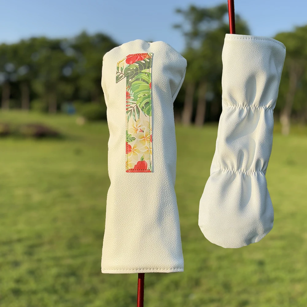 Tropical Rainforest Flower Cloth,Golf Club Driver,Fairway And Hybrid Head Cover PU Leather Head Cover With Large Number Pattern.