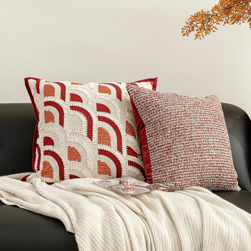 30X50/45X45/50X50CM Red Embroidery Throw Pillow Cover Light Luxury Stamping Waist Cushion Cover Decor Home Decorative Pillowcase