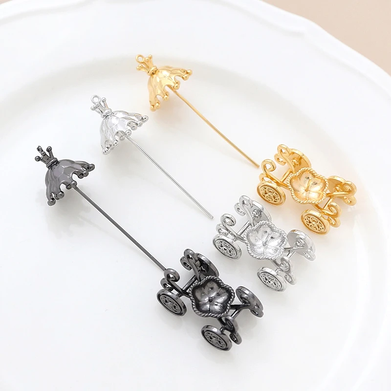 1 piece  Copper plated real gold pumpkin car base princess umbrella  DIY made jewelry found Baroque pearl pin accessories