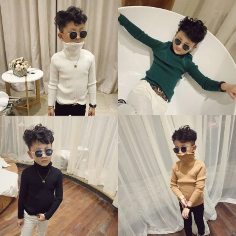 

Kids Sweaters Autumn Girls Turtleneck Sweaters 1-6Yrs Baby Boys Pullover Winter Knitted Bottoming Ribbed Boys Sweaters