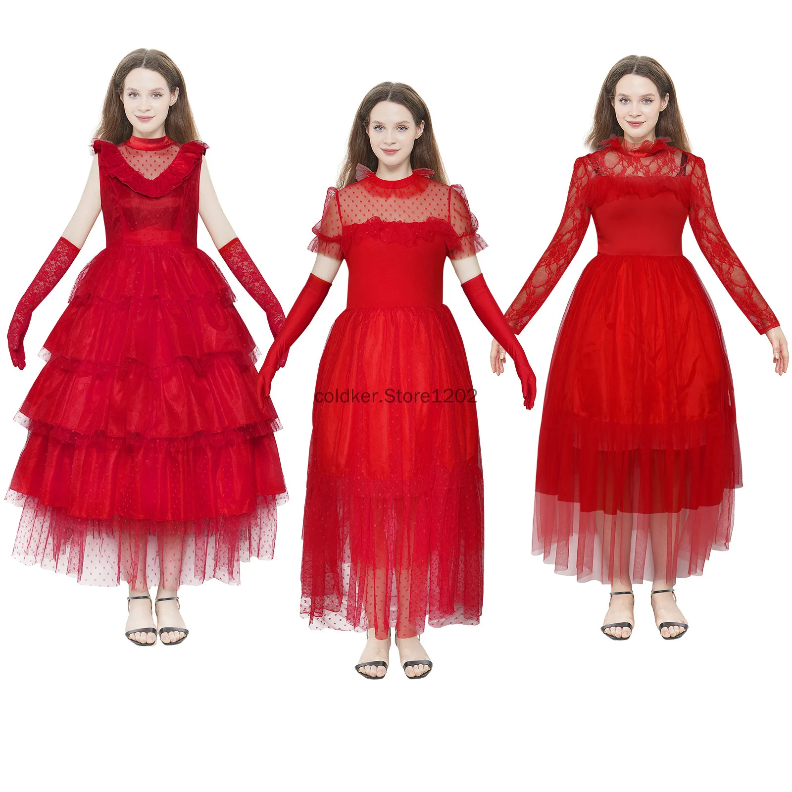 Hochzeits schleier für Bräute Lydia Deetz Cosplay Kostüm Lydia Gothic Red Brautkleid Abendkleid für Halloween gruselige Outfits