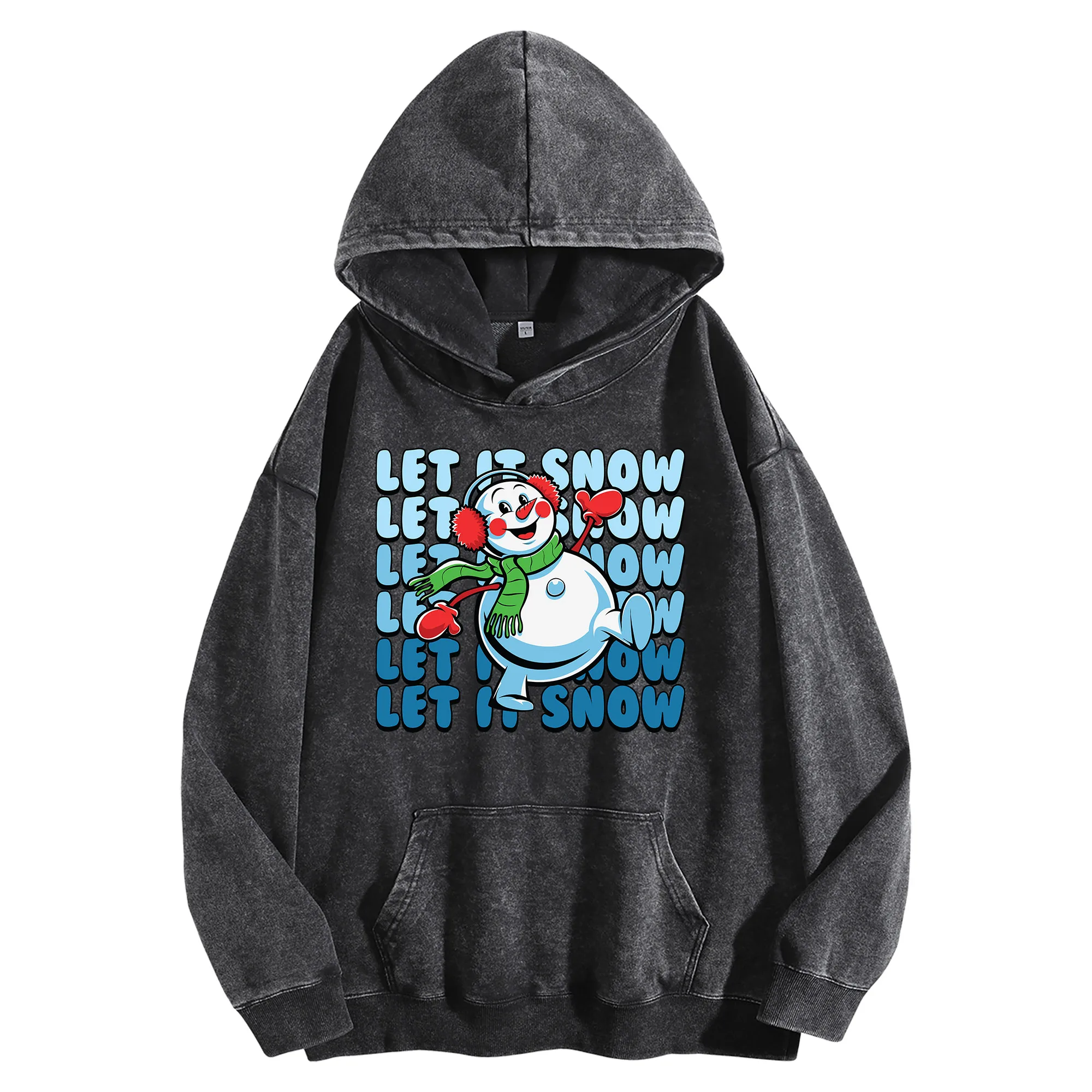 Let IT SNOW جرافيك طباعة 400G خمر غسلها هوديي للجنسين المتضخم الشارع الشهير البلوز مجموعة الخريف/الشتاء