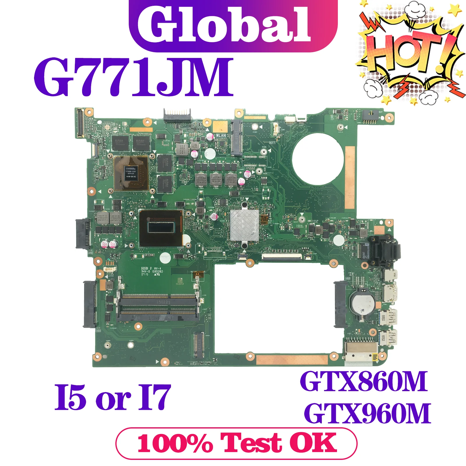 

KEFU G771JM Mainboard For ASUS ROG G771J G771JW GL771 GL771JM GL771JW Laptop Motherboard I5 I7 GTX860M/GTX960M-V4G LVDS/EDP