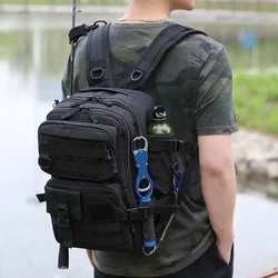 Large Fishing Tackle Storage Bag with Rod Holder Tactical Water Bottle Backpack Lures Gear Shoulder Bags Pockets Casual Anglers