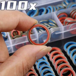 100pcs Bonded Washer Metal Rubber Oil Drain Plug Sealing Gasket for M6 M8 M10 M12 M14 M16 Combined Washer Sealing Ring Set