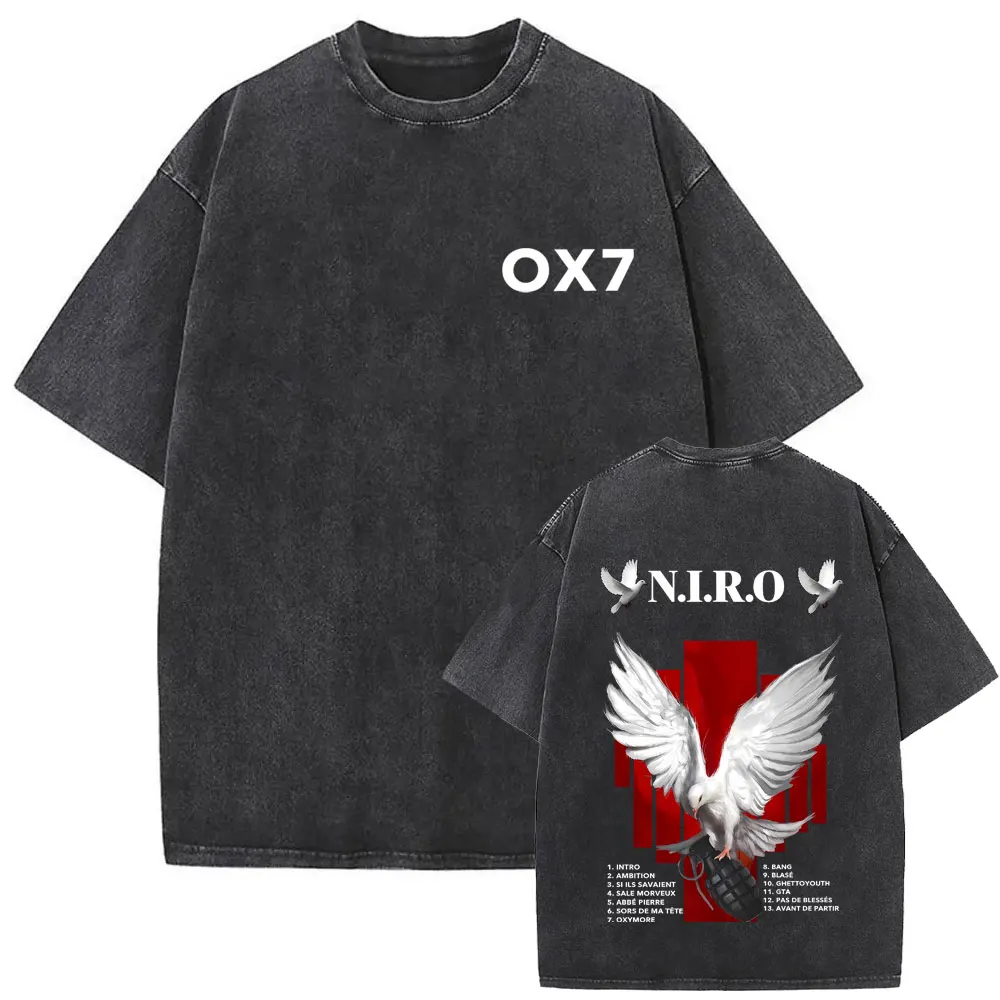 

Rapper Niro OX7 Album Double Sided Print Vintage Washed Tshirt Men Women Fashion Hip Hop T-shirt Male Casual Oversized T Shirts