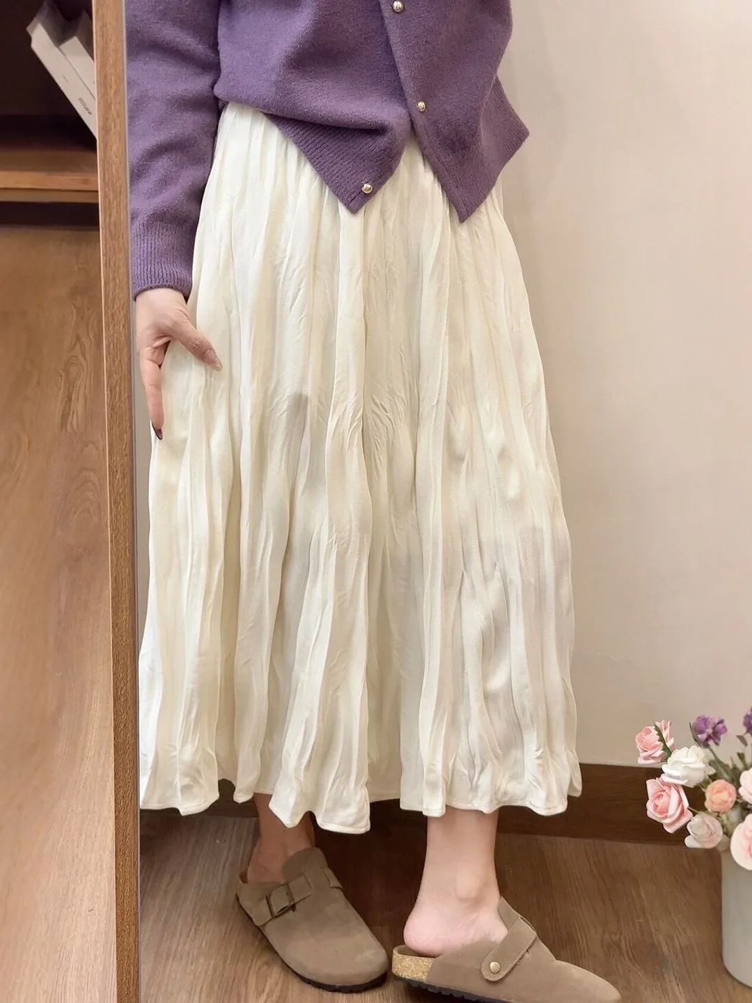 

Textured A-Line Midi Skirt for plus Size Women High Waist Korean Sle Casual Wear Spring Season Pear aped Body pe