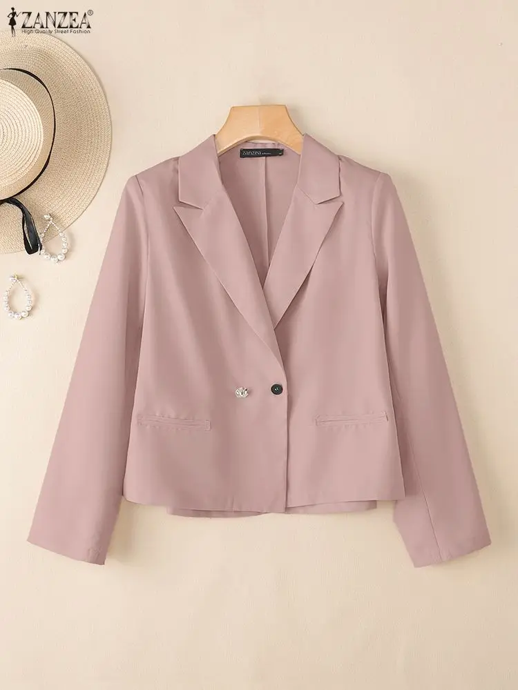 

ZANZEA Elegant Women Office Blazer Fall 2025 Peaked Lapel Long Sleeve Solid Color Short Suit Jackets Woman Commuting Wear S-3XL