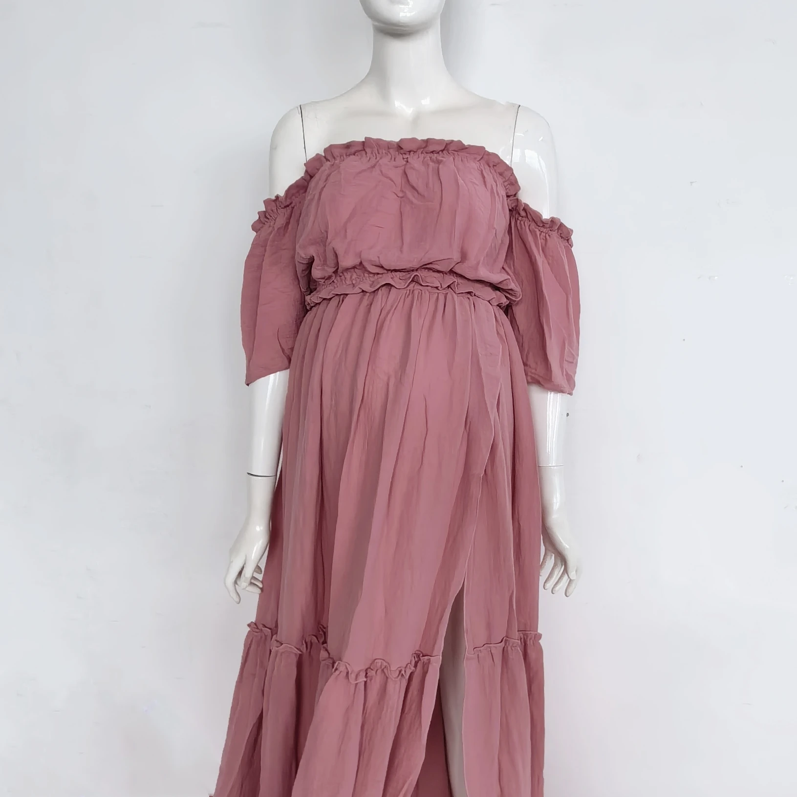 Cotton Boho Dress For Photography Comfortable Vintage Maternity Outfit Clothing Short Sleeve Dress For Pregnancy Photo Shoot