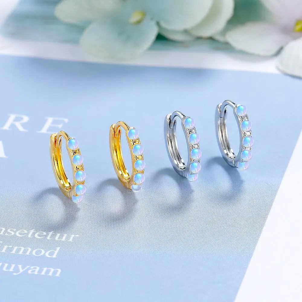 Pendientes de ópalo de circón de diamante redondo de lujo ligero de Plata de Ley 925, regalo de fiesta de aniversario de boda