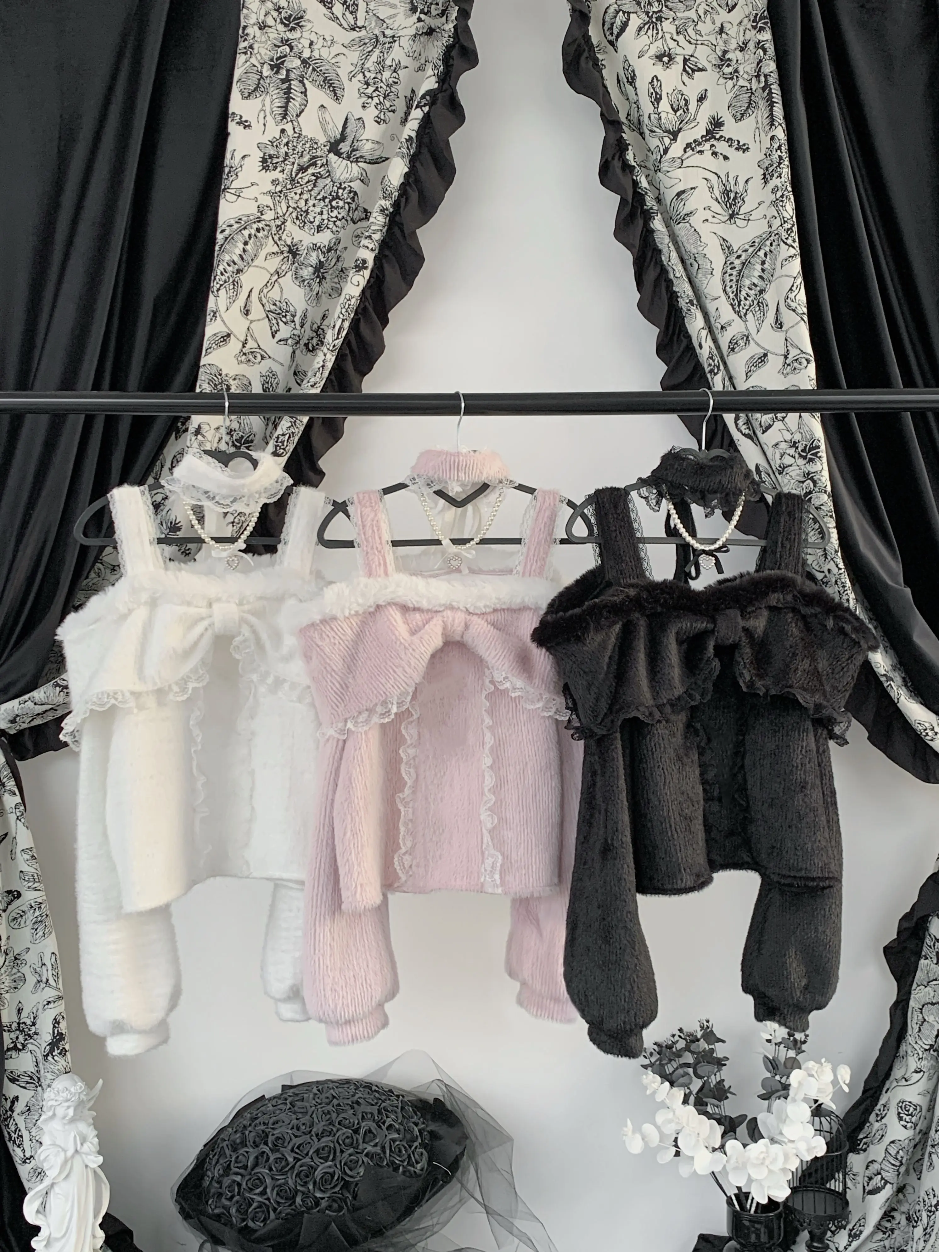 الأصلي اليابانية الألغام ثقافة فرعية خارج الكتف سترة تنورة مجموعة الخريف 2025 الفتيات الحلو كبير القوس الدانتيل اللؤلؤ تنورة علوية للنساء