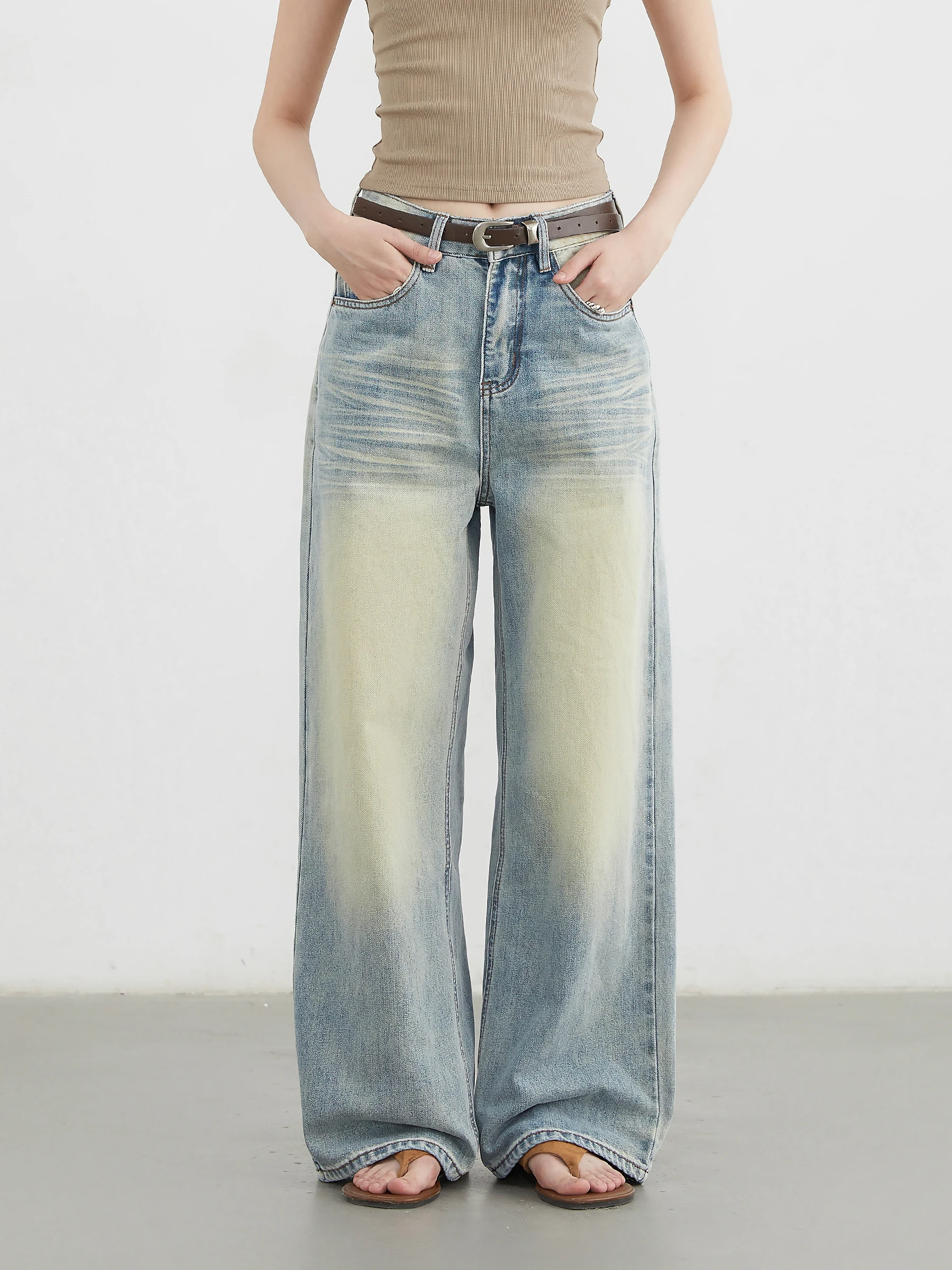 

Rebellious Commuter, осенние новые прямые брюки в стиле ретро, отбеленные хлопковые джинсовые брюки с распылителем, женские свободные брюки, чистый цвет