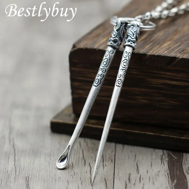 Bestlybuy S990 Jewelry Individuality Matte Ershao Retro Silver Toothpick Auspicious Clouds Do Old Men And Women Pendant