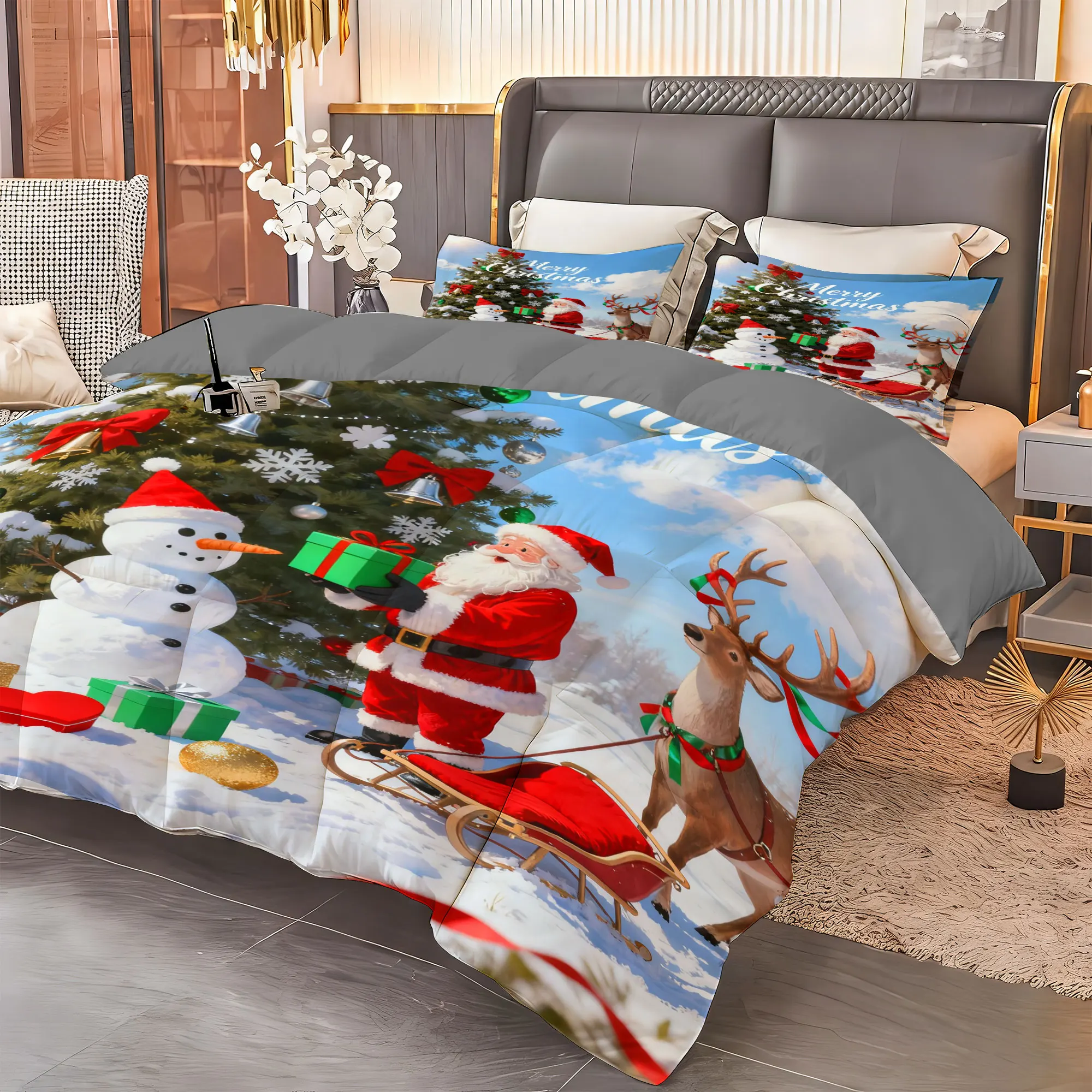 

Santa Claus Christmas Comforter Bedding Set-1pc Comforter + 2pcs Pillowcases Soft Breathable for Home Decor（Christmas 15）