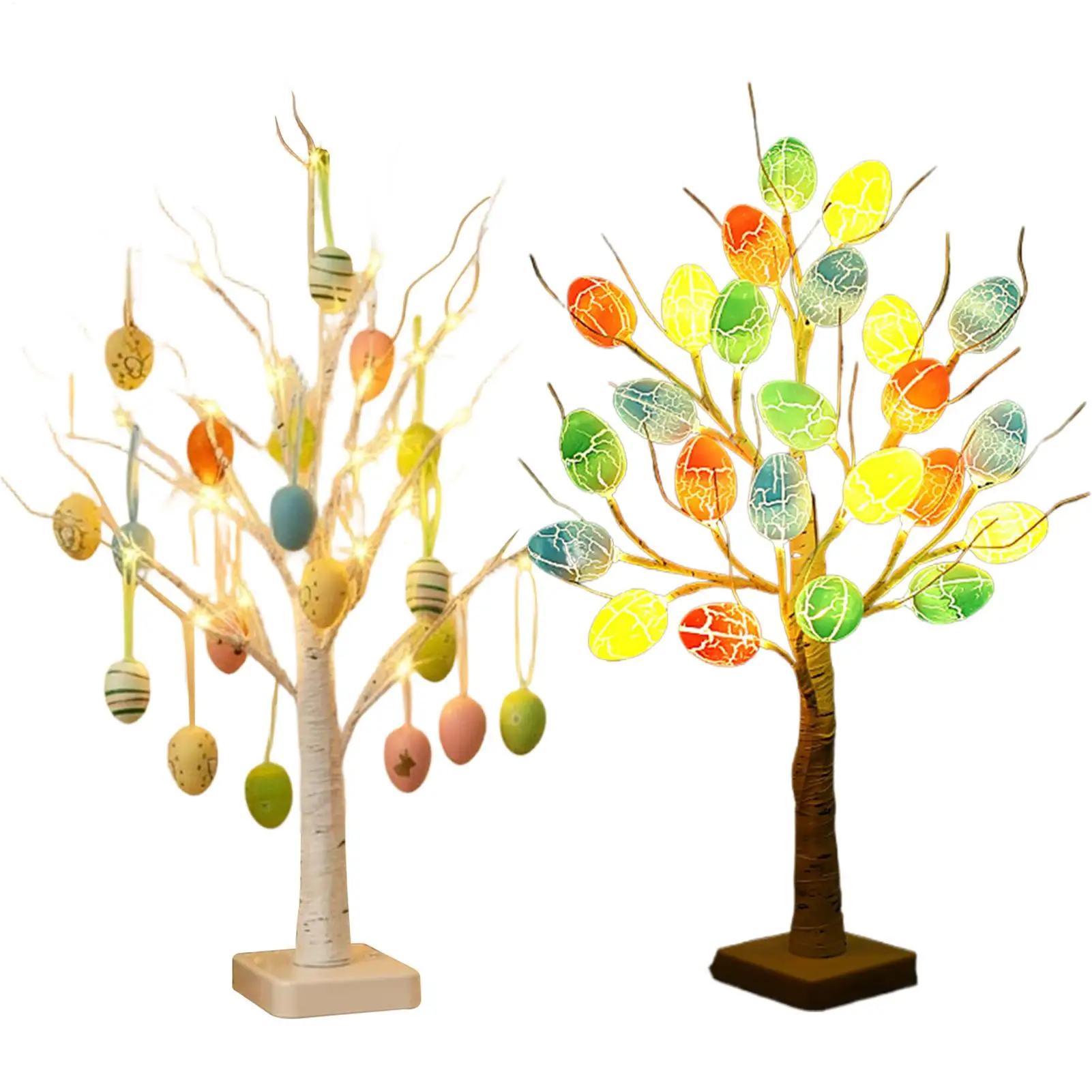 Árbol de Pascua de 23.6 Pulgadas con Decoración de Huevos LED, Ramas Flexibles, Funciona con Batería y USB, con Adorno de Huevo de Pascua