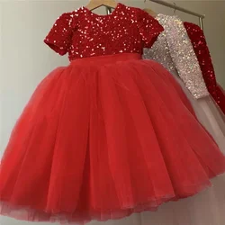 Kids Girls Dress for Sequin Lace Tulle Wedding Party Tutu Fluffy Gown for 3-8Y Children Princess Evening Formal Pageant Vestidos