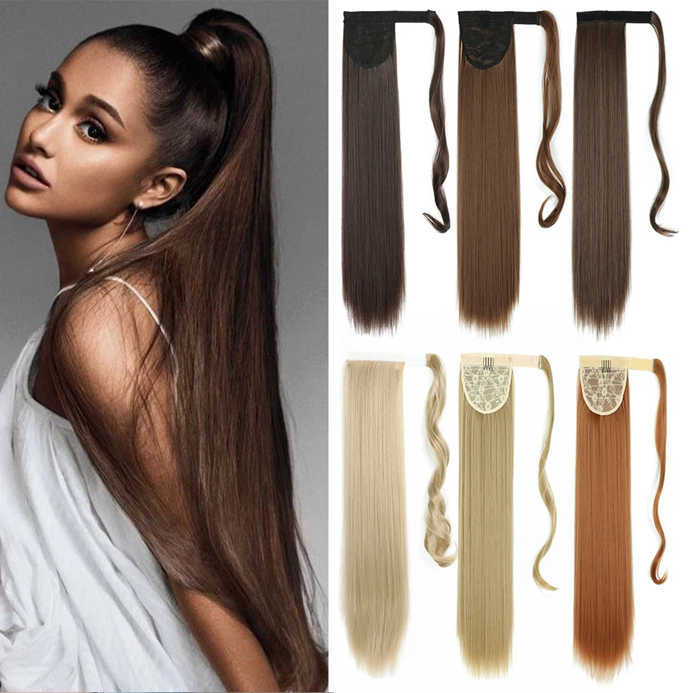 

32inches Synthetic Ponytail Hair Extension Clip in Fake Wig Hairpiece Blonde Wrap Around Pigtail Long Smooth Overhead Pony Tail