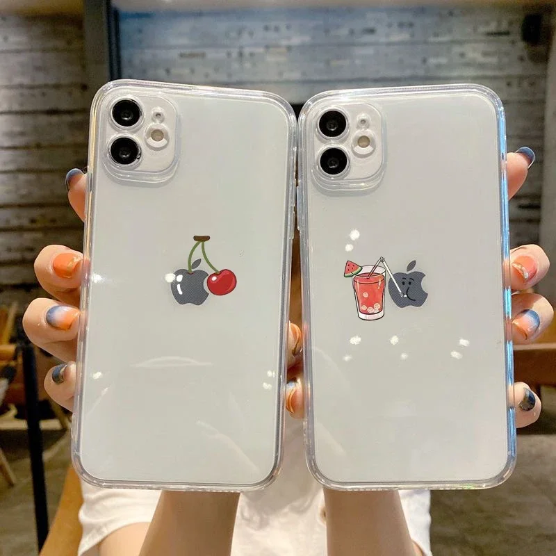 Funny Cute Catoon Fruit Cherry Phone Case for IPhone 15 14 13 11 12 Pro XS Max Mini 16 Plus X XR Soft Transparent TPU Back Cover