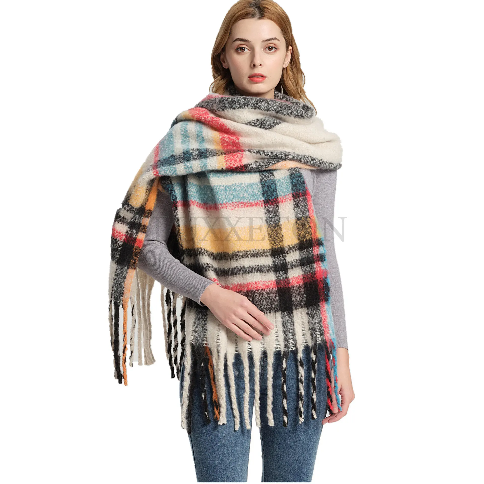 

Women and Men Plaid Scarf Autumn Winter 2022 Fashion All-match Tassels Thick Unisex Shawl