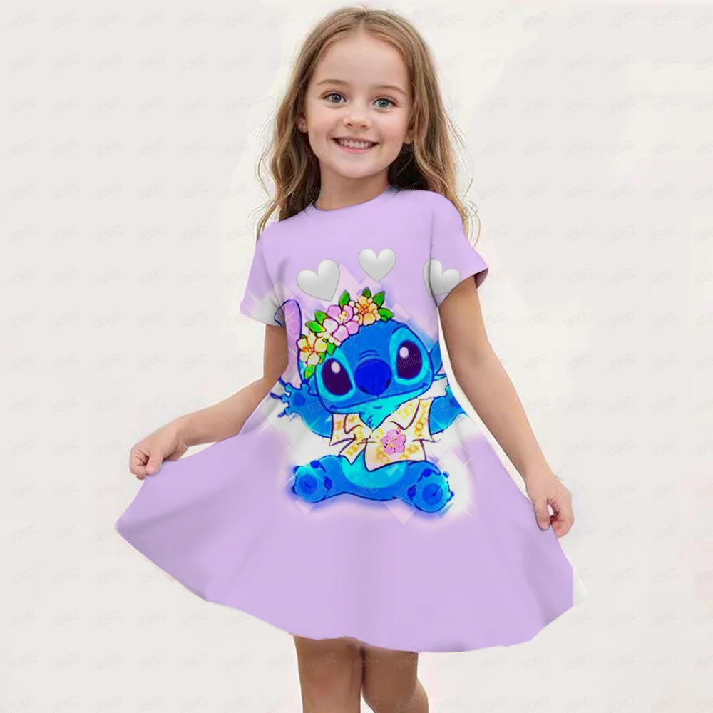 Falda de manga corta con estampado 3d para niñas, vestido de princesa de dibujos animados, ropa de tendencia de fiesta, moda para niños, Verano