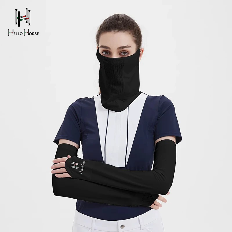 Весенне-летняя конная маска «Hello Horse», дышащая влагоотводящая ледяная шелковая маска с рукавами, защитная маска от солнца для конного спорта, оборудование