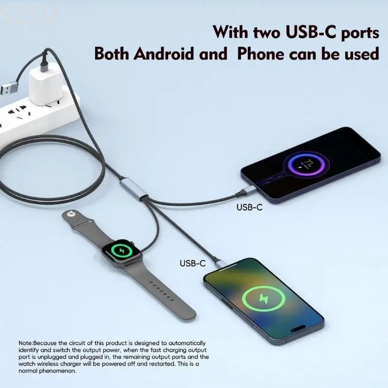 SZSU 100W 5 in 1 USB C หลายสายชาร์จ Fast CHARGING สำหรับโทรศัพท์ SmartWatch Pad สายถัก
