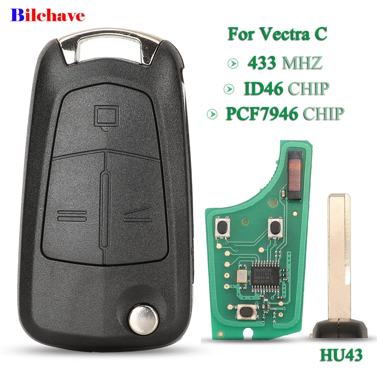 

jingyuqin 3 Buttons For Opel Vectra C Signium 2005-2008 Fob 433Mhz ID46 PCF7946 Chip Smart Remote Car Key HU43 Blade Replacement