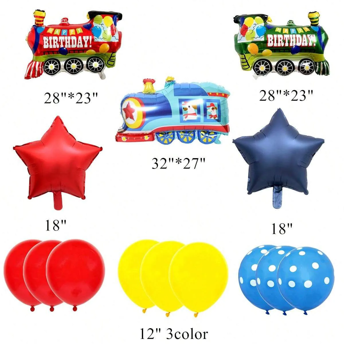 14pcs Train Balloon Kit for Birthday Decoration Giant Colorful Train Foil Balloon Transportation Theme Party Supplies Set