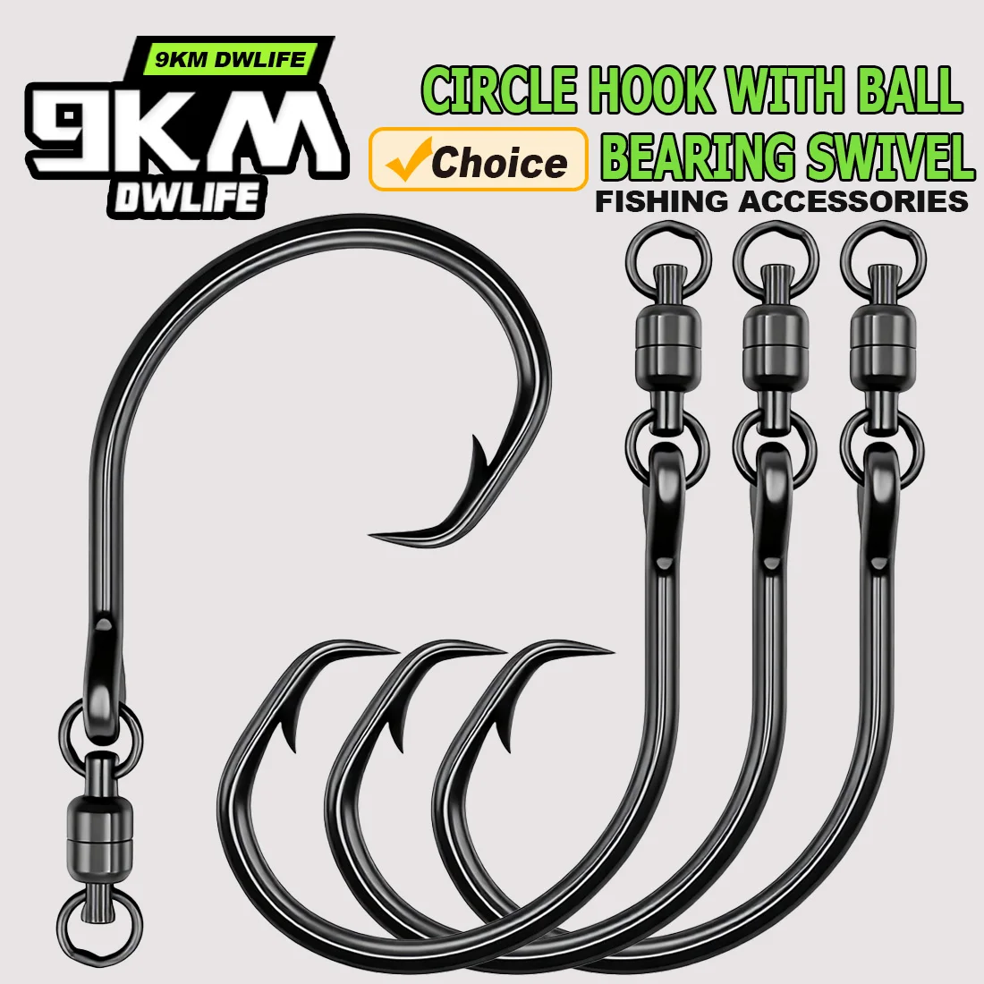 Hameçon circulaire de pêche 9KM avec roulement à billes pivotant, 5 pièces, Anti-emmêlement, hameçon de pêche en mer, égout d'eau salée et douce
