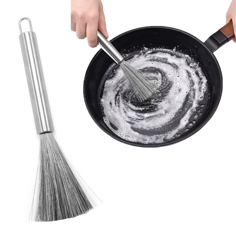 

Outdoor household stainless steel pot brush long hanging pot brush cleaning stain removal brush wash pots and pans