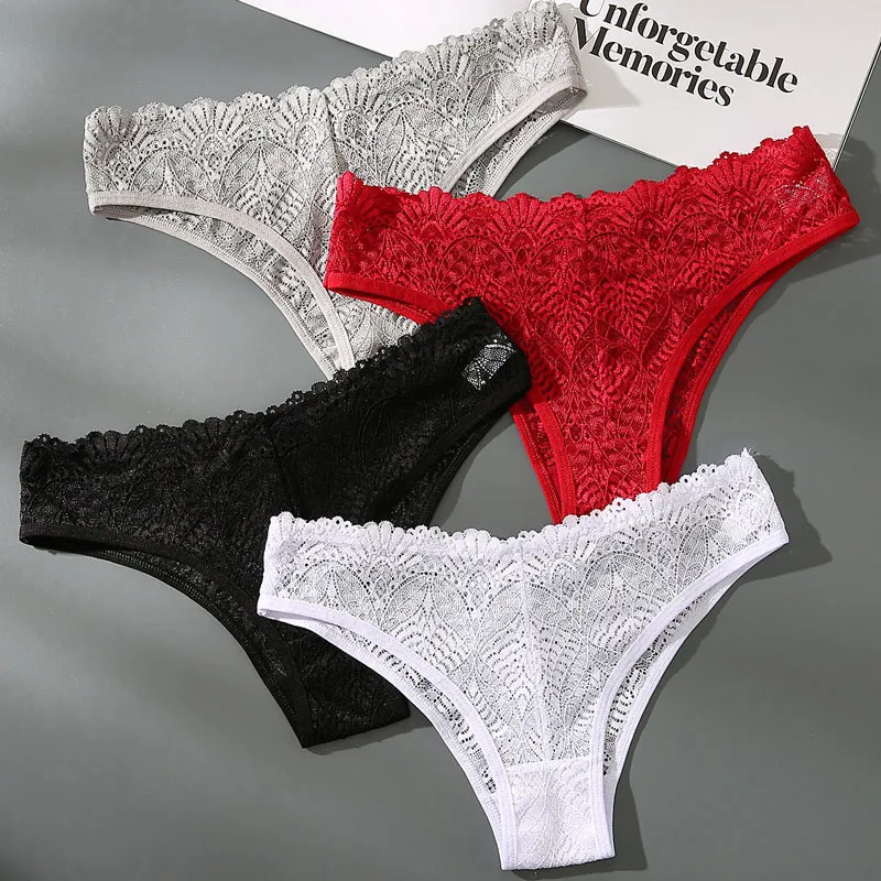 

3pcs Women Briefs Low Waist Underwear Hollow Out Sexy Full Lace Panties Breathable Underpants Female Lingerie Seamless Intimates