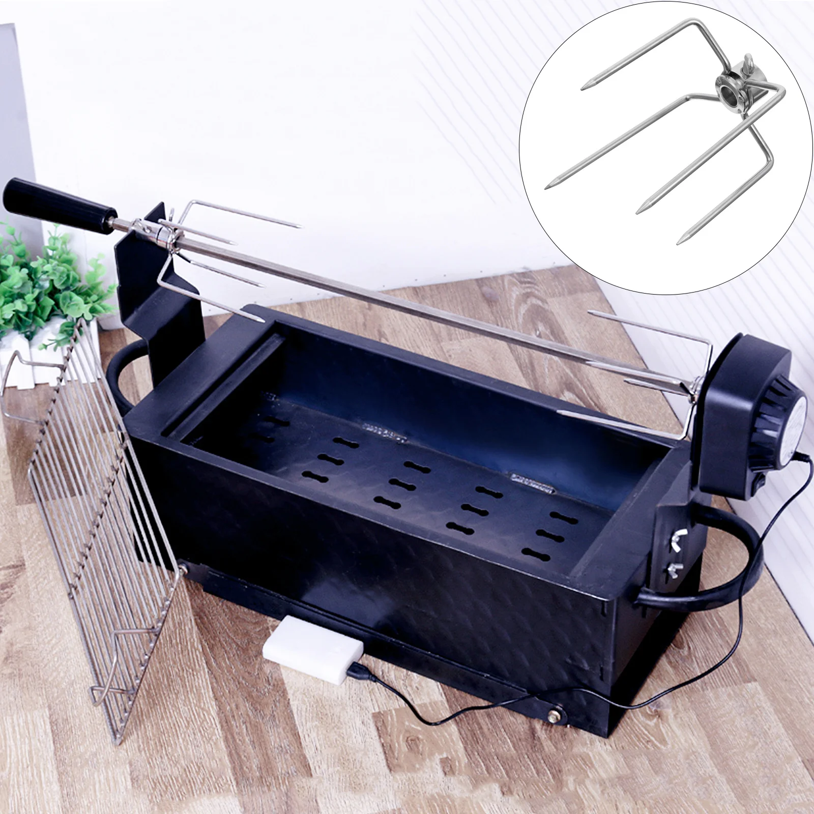 

2Pcs Stainless Steel Rotisserie Meat Forks Bbq Grill Replacement Clamps Heavy Duty Barbecue Tools Charcoal Chicken Skewers