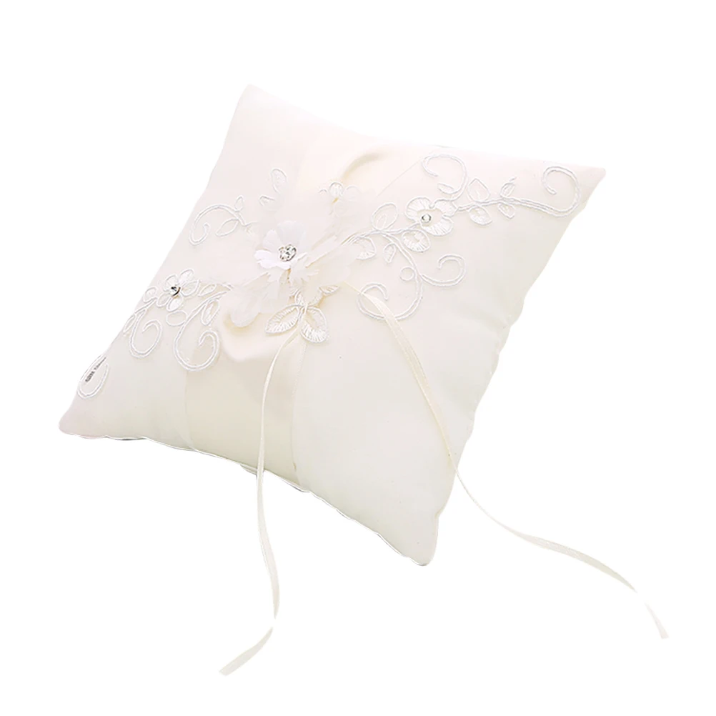 

Ring Pillow 20x20cm White Flower Graceful Design Compact Size Wedding Ceremony Engagement Party DIY Decoration Protective Ring