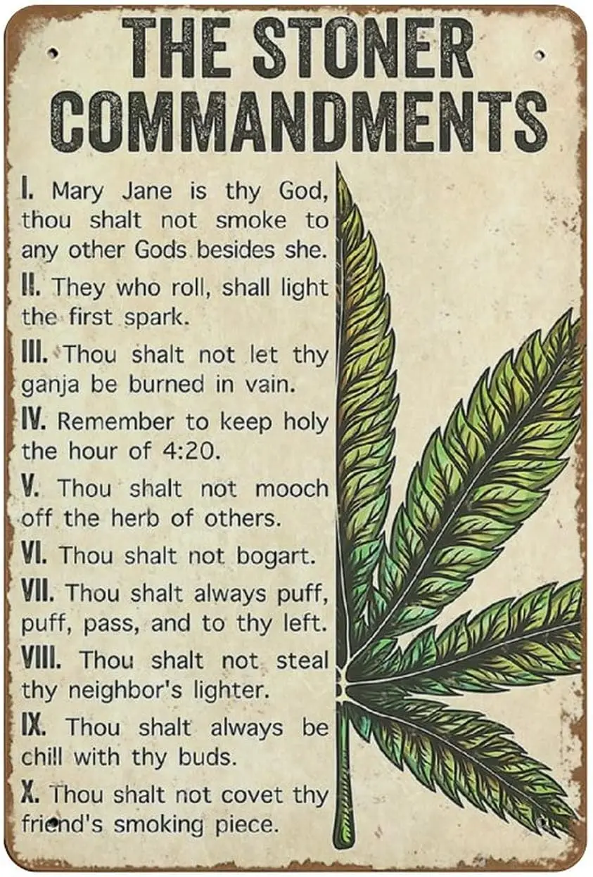 Poster The Stoner Commandments Poster Vintage Art Marijuana Poster Love Weed Art Novelty Retro Tin Metal Sign