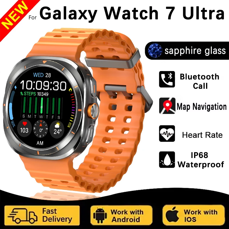 Nieuwe Galaxy Watch 7 Ultra Nieuwe GPS Track Smart Watch Heren Amoled-scherm Hartslag Bluetooth Oproep NFC Sport SmartWatch voor Samsung