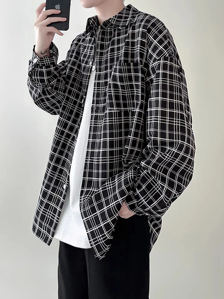 

Мужская осенняя свободная рубашка в американском ретро-стиле, белая в клетку, от модного бренда Haome Engli Sle, молодежная, высококачественная.