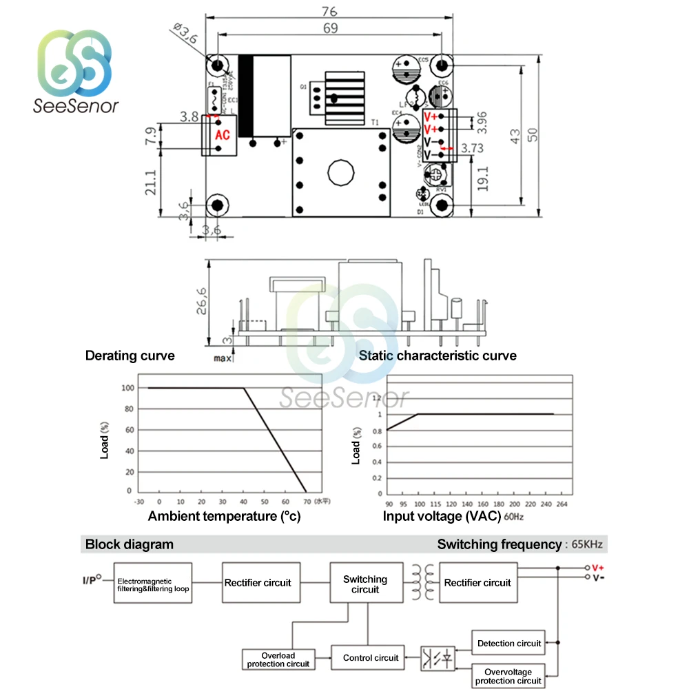 AC 90-264V 110V 220V to DC 5V 12V 24V 48V 1A 2A 4A 6A Switching Power Supply Board Bare Board Power Supply Module AC-DC Module