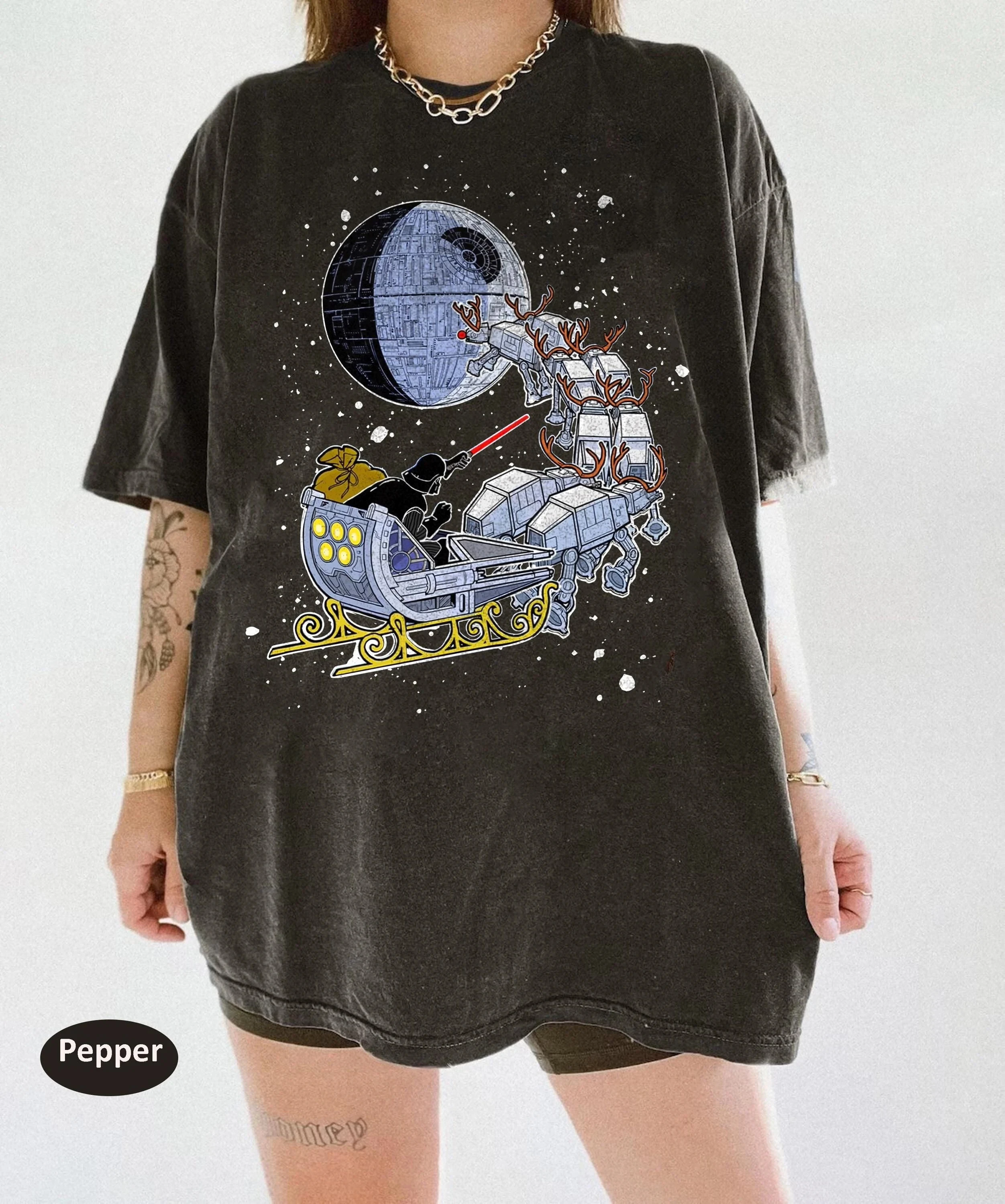 Camisa navideña Star War Camisa navideña con trineo de Darth Vader Camisa de viaje navideña con borde de galaxia Camisa Star War